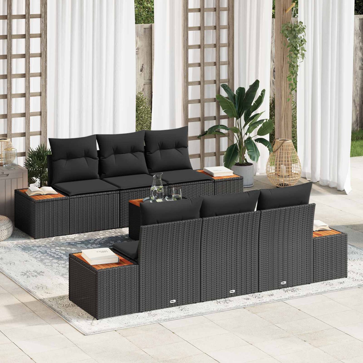 Garten-Sofa-Set 7 stk. Schwarz Poly Rattan