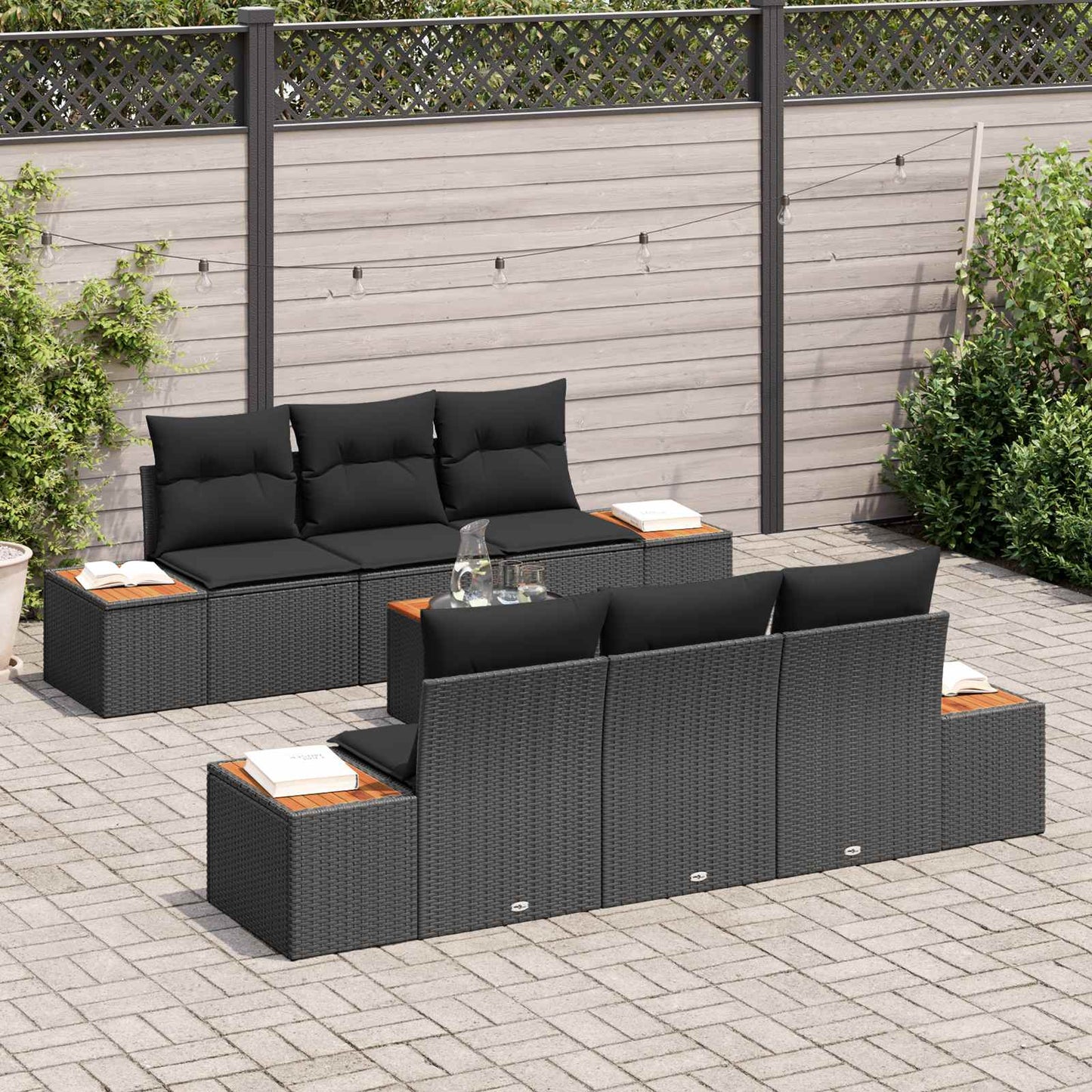 Garten-Sofa-Set 7 Stk. Schwarz Poly Rattan