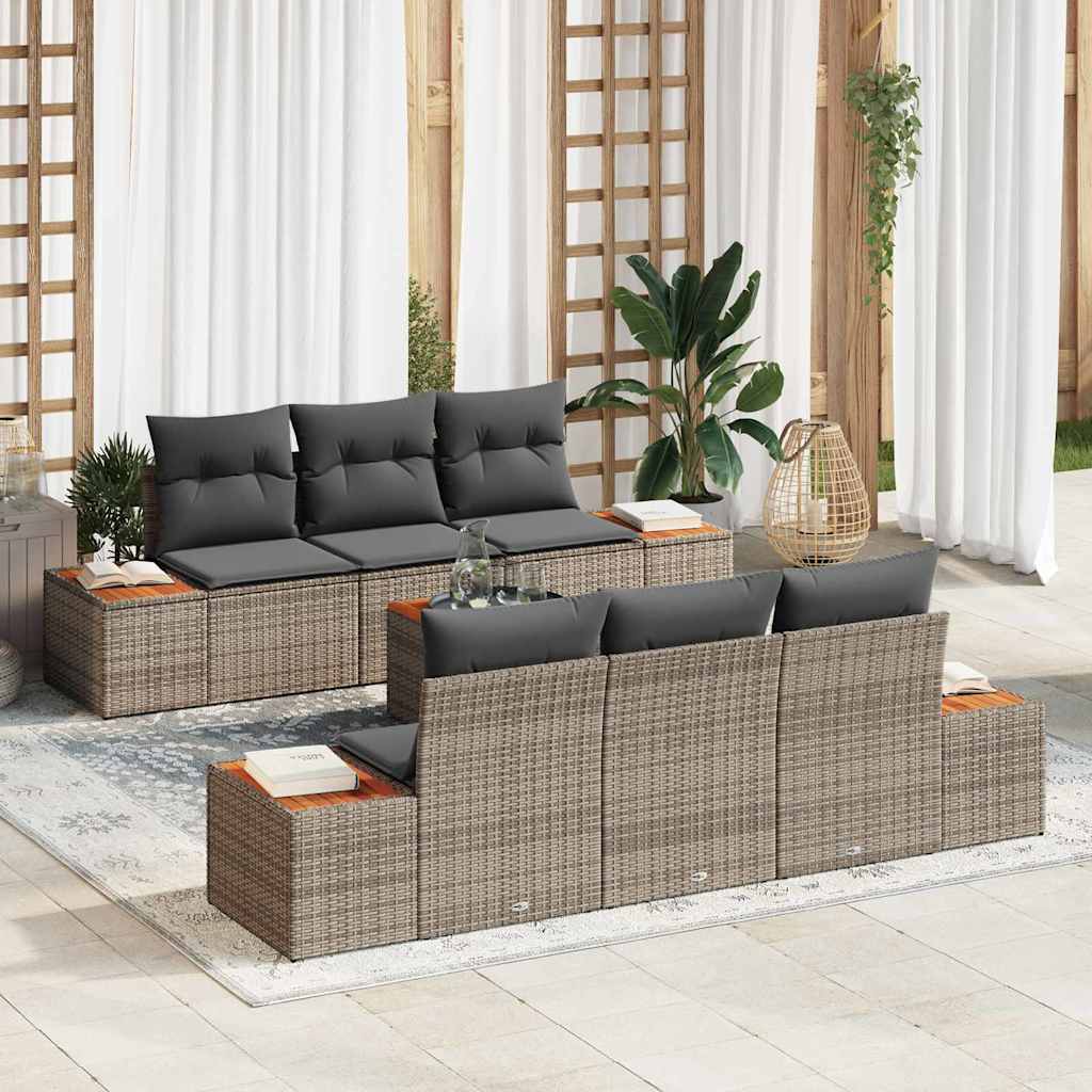 Garten-Sofa-Set 7 stk. Grau Poly Rattan