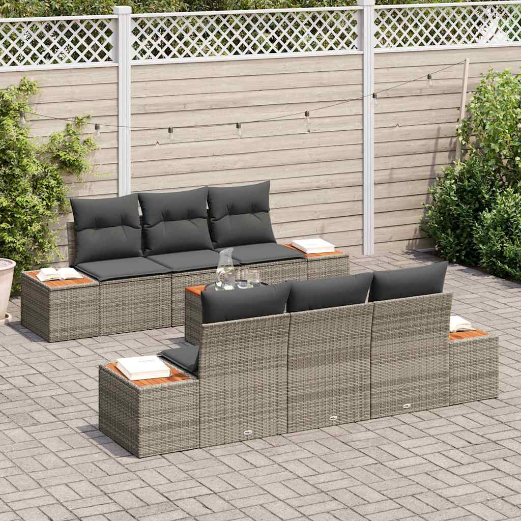 Garten-Sofa-Set 7 stk. Grau Poly Rattan