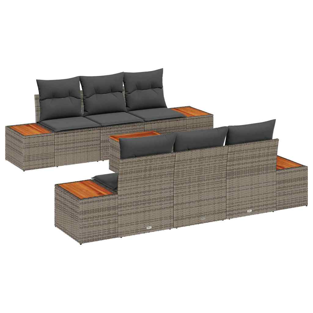 Garten-Sofa-Set 7 stk. Grau Poly Rattan