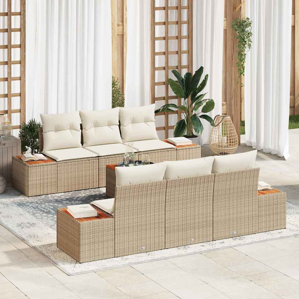 Garten-Sofa-Set 7 stk. Beige Poly Rattan