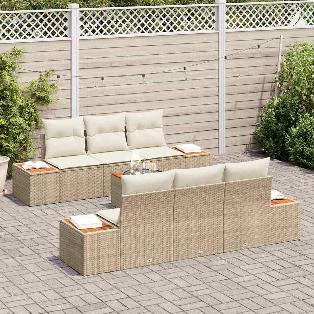 Garten-Sofa-Set 7 stk. Beige Poly Rattan