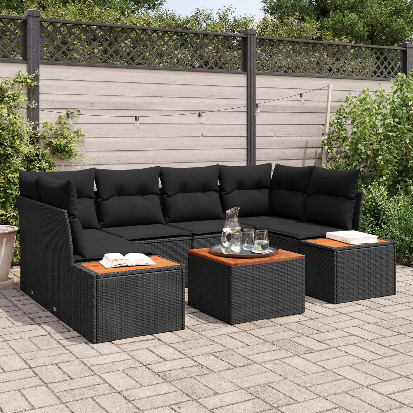 Garten-Sofa-Set 7 stk. Schwarz Poly Rattan