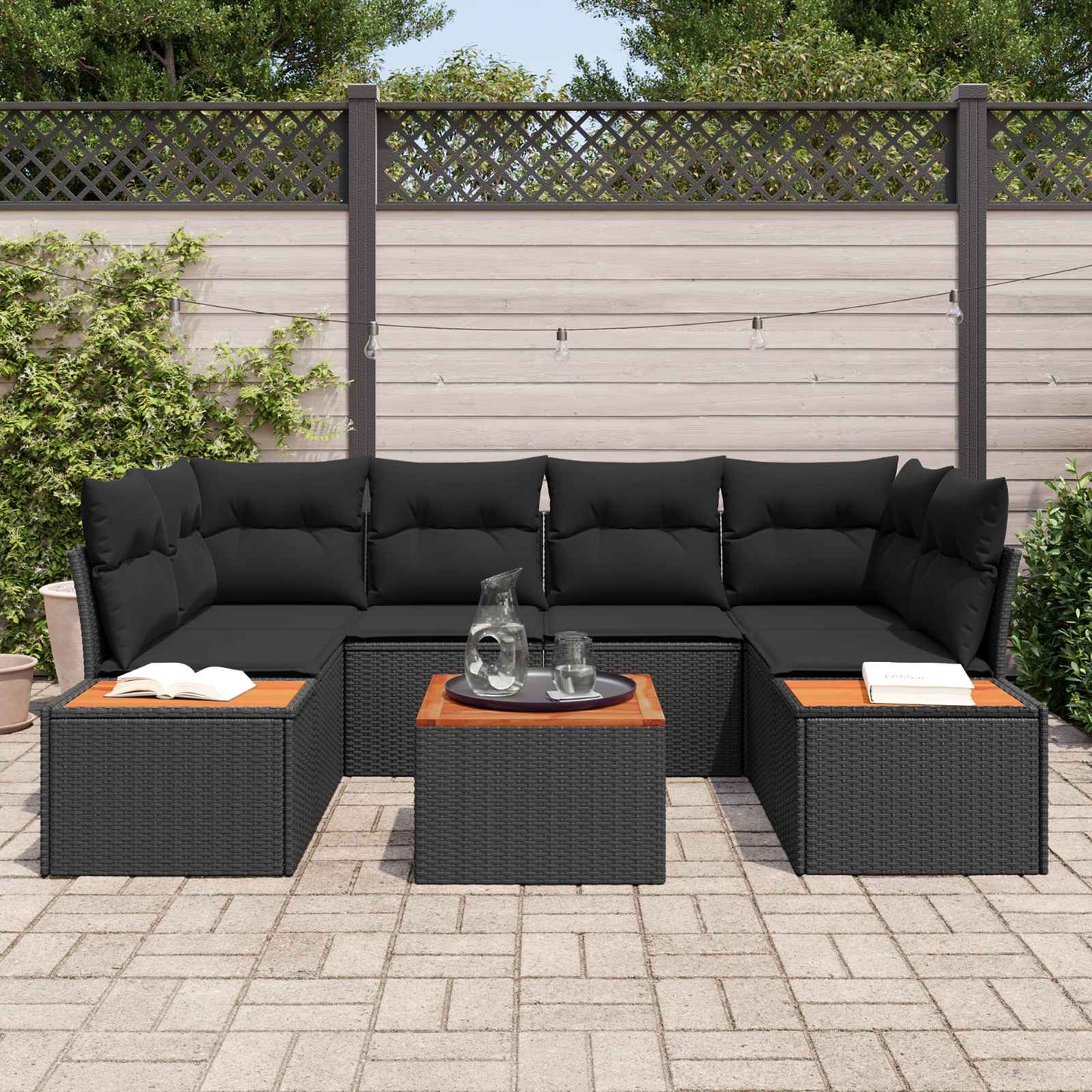 Garten-Sofa-Set 7 stk. Schwarz Poly Rattan