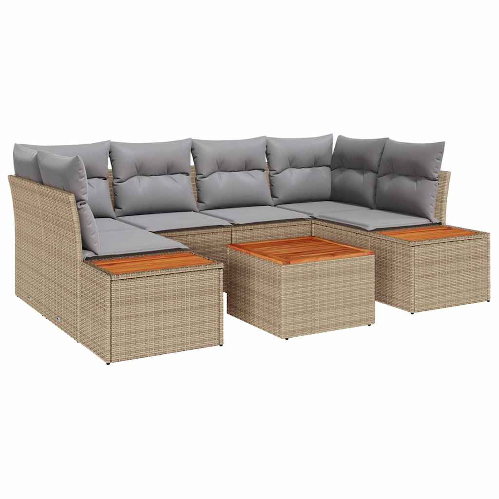 Garten-Sofa-Set 7 stk. Beige Poly Rattan