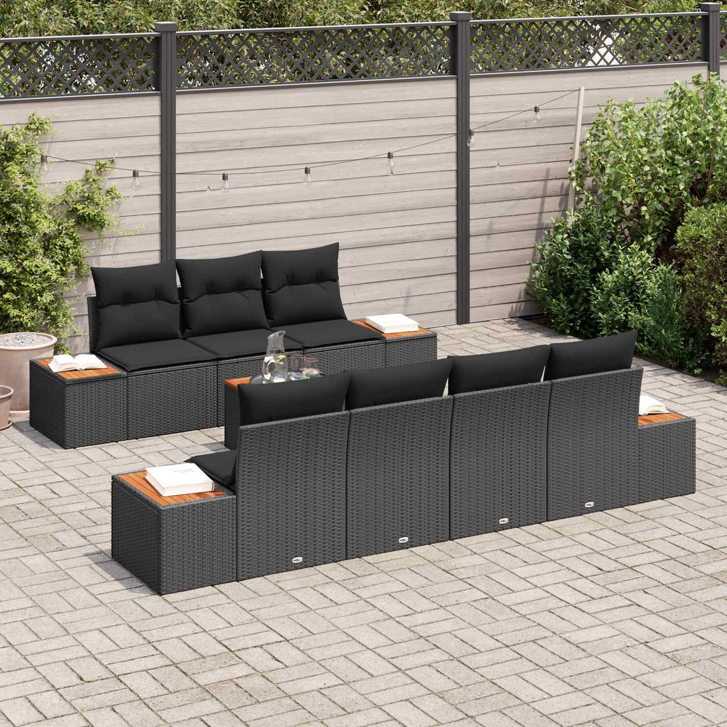 Garten-Sofa-Set 8 Stk. Schwarz Poly Rattan