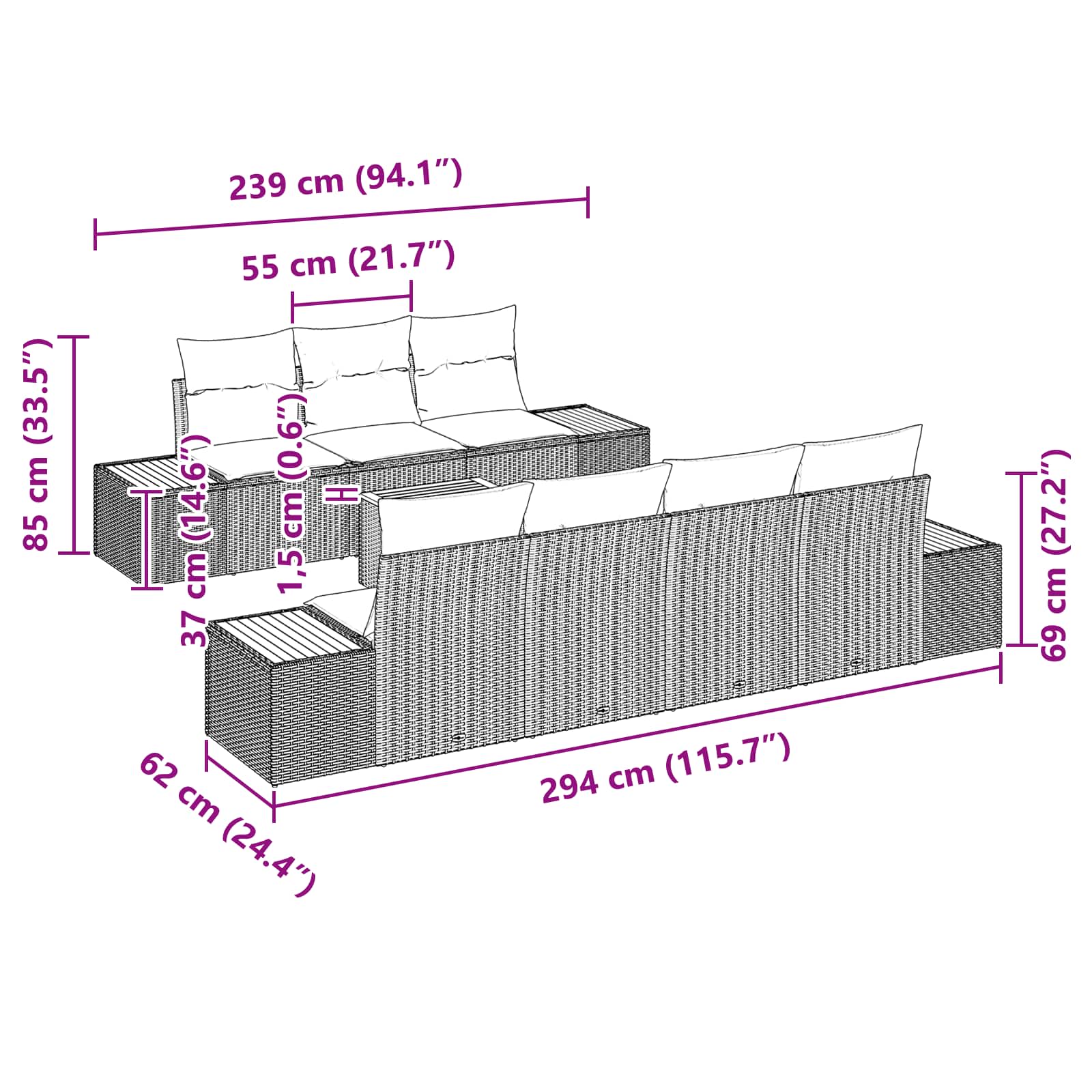 Garten-Sofa-Set 8 Stk. Schwarz Poly Rattan