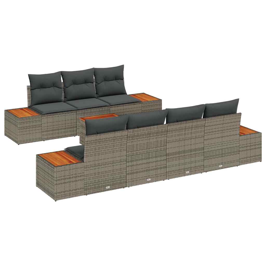 Garten-Sofa-Set mit Kissen mit Speicher 8 pcs Grau Poly Rattan