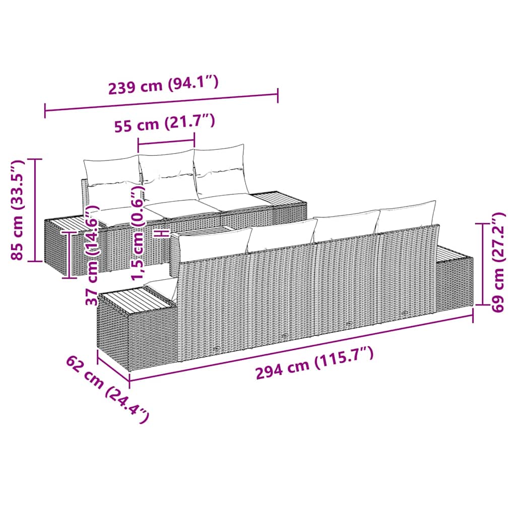 Garten-Sofa-Set 8 Stk. Grau Poly Rattan