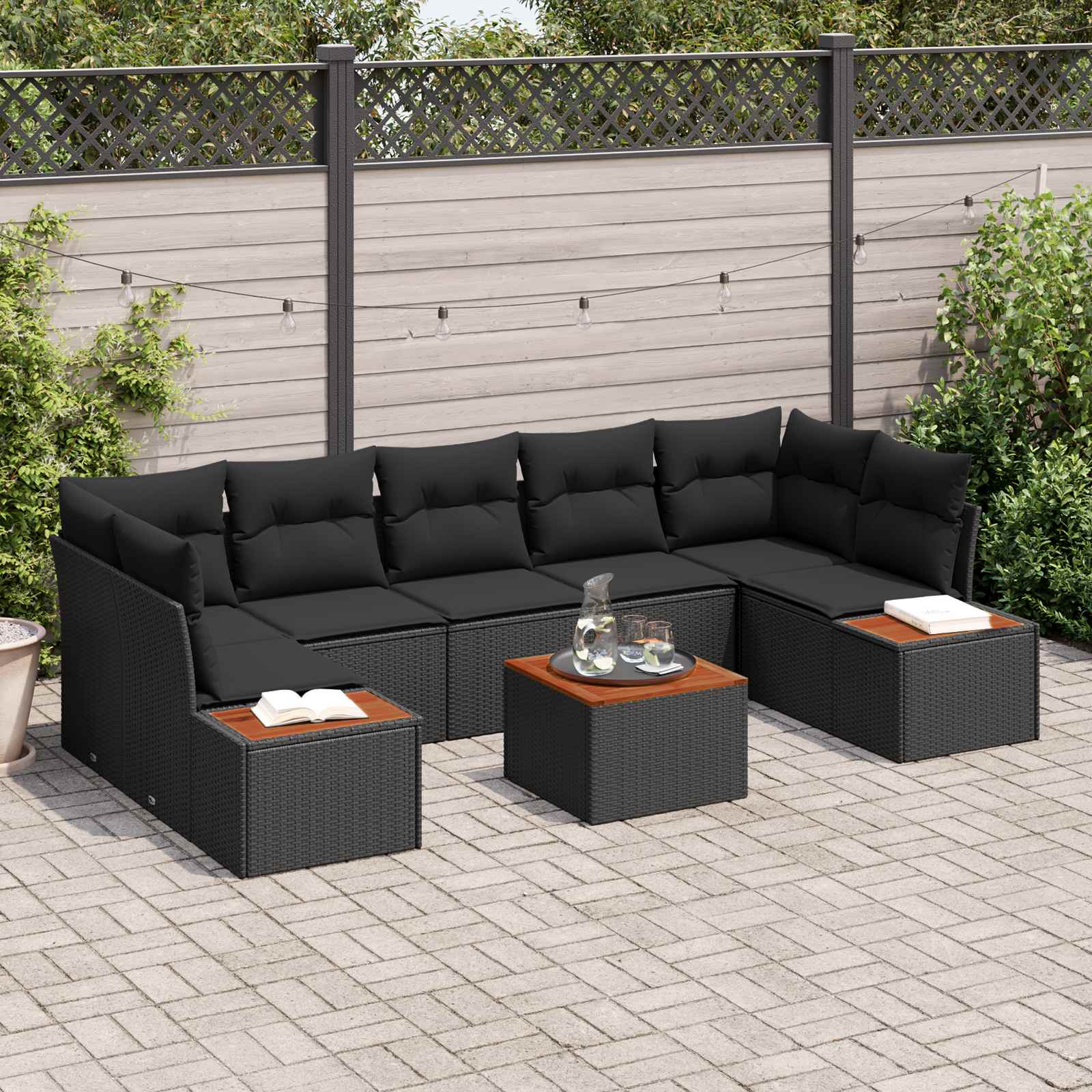 Garten-Sofa-Set 8 stk. Schwarz Poly Rattan