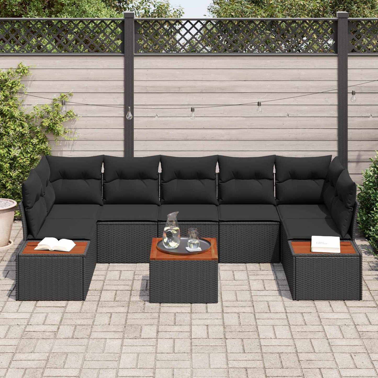 Garten-Sofa-Set 8 stk. Schwarz Poly Rattan