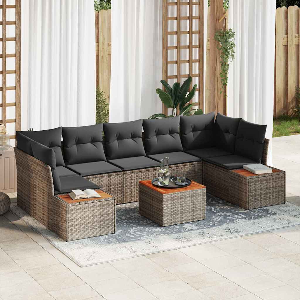 Garten-Sofa-Set 8 stk. Grau Poly Rattan
