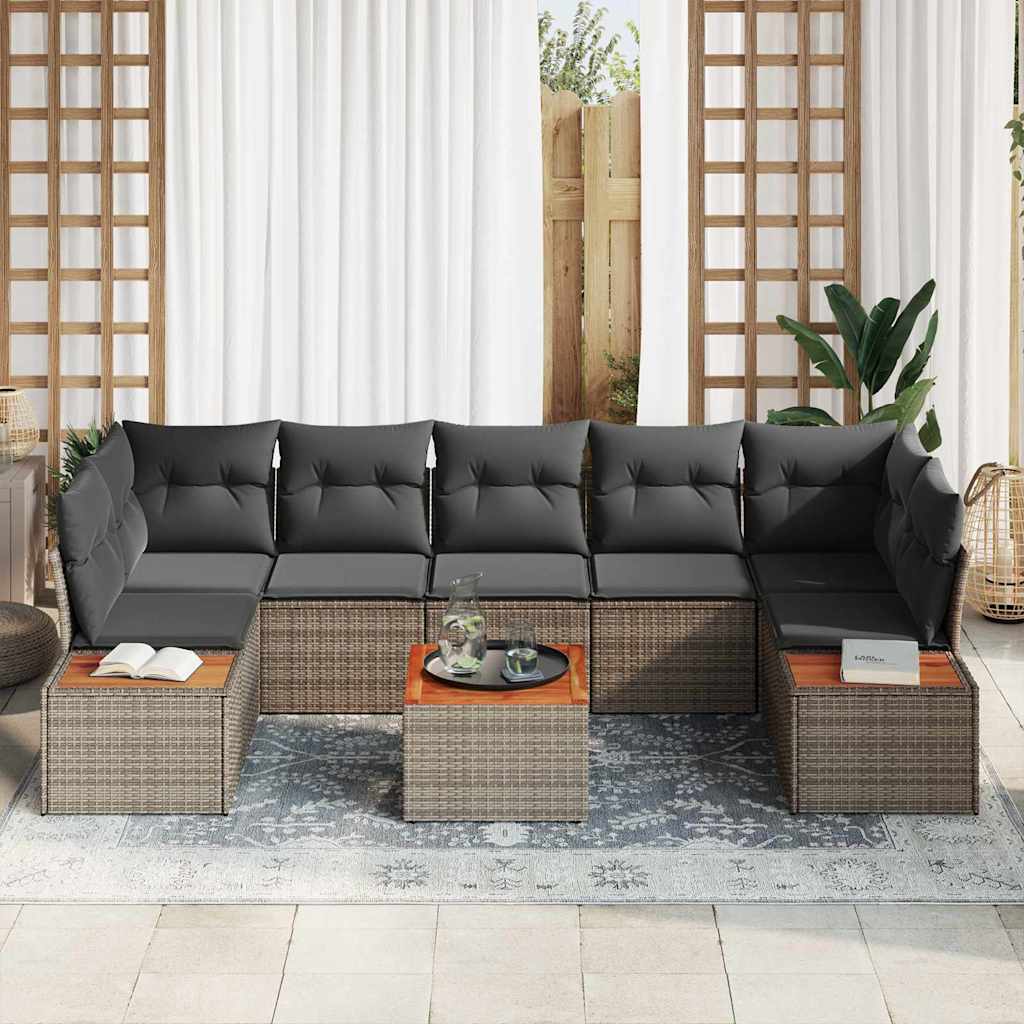 Garten-Sofa-Set 8 stk. Grau Poly Rattan