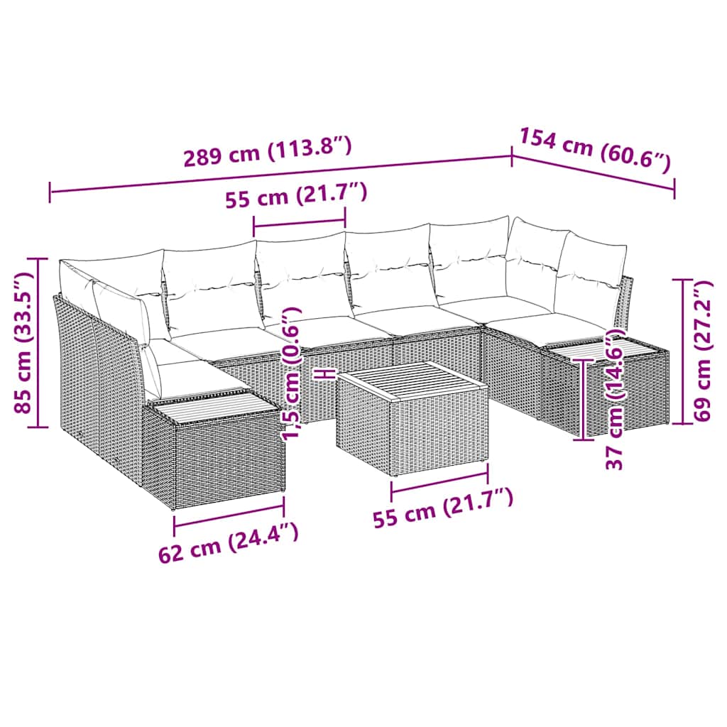Garten-Sofa-Set 8 stk. Grau Poly Rattan