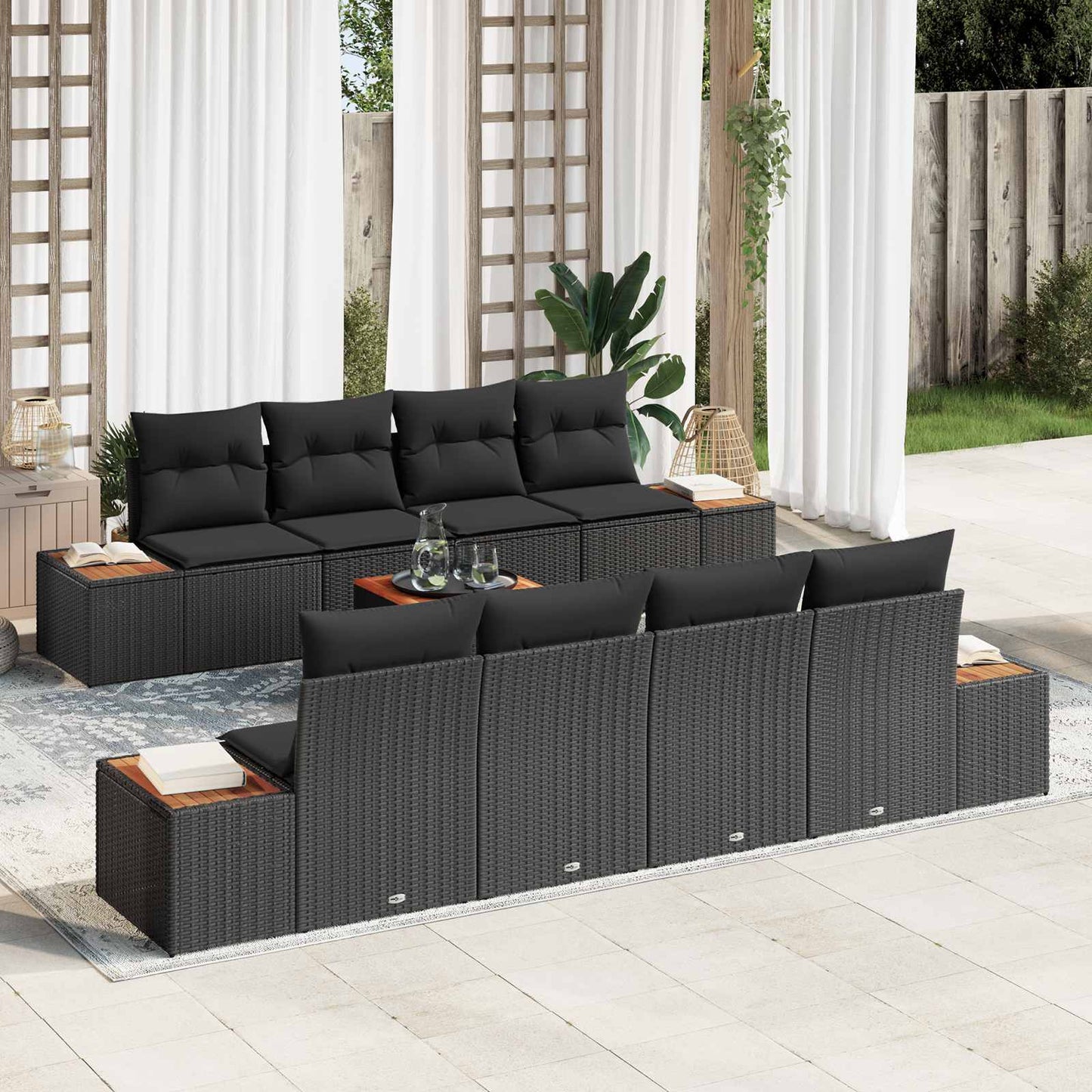 Garten-Sofa-Set 9 stk. Schwarz Poly Rattan