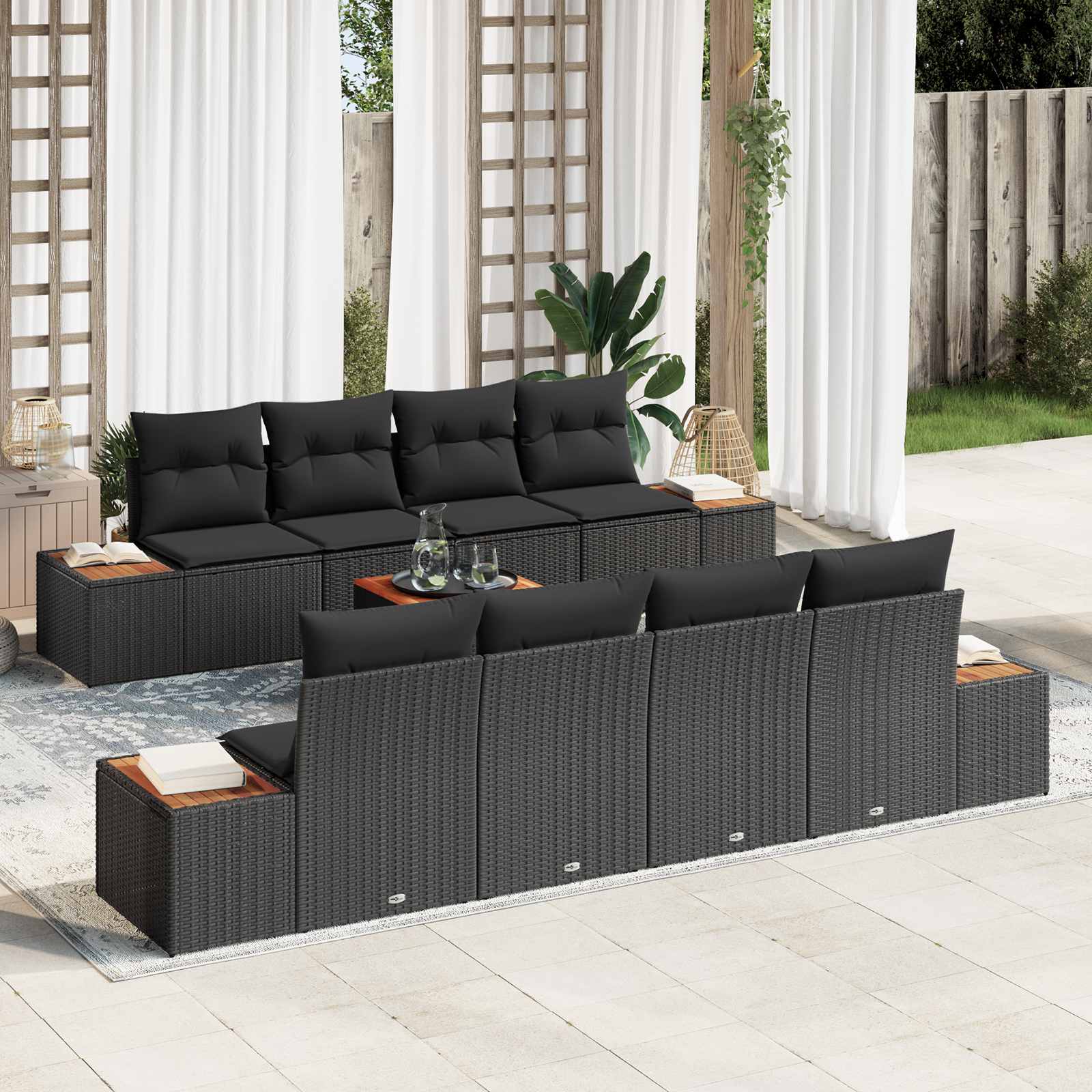 Garten-Sofa-Set 9 stk. Schwarz Poly Rattan