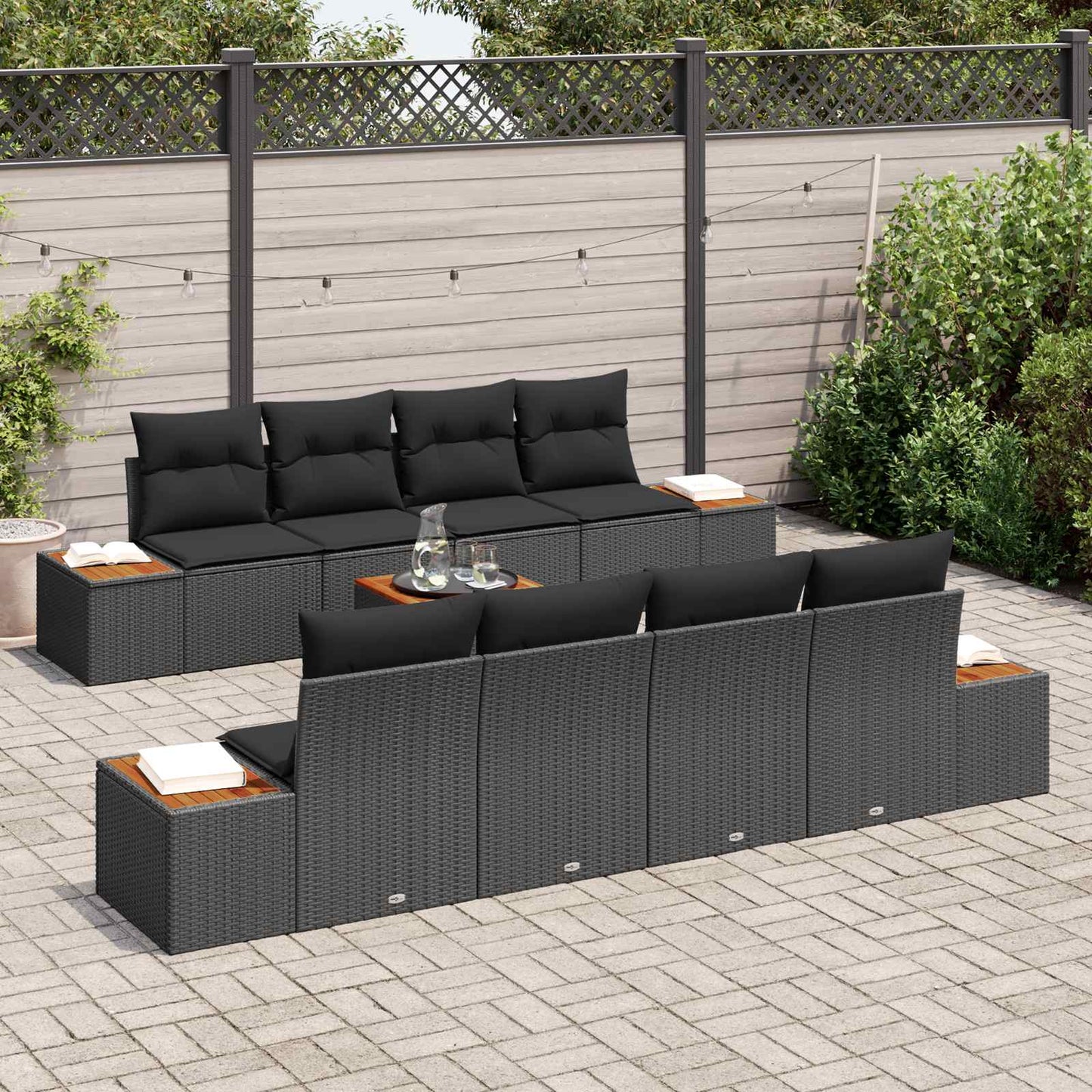 Garten-Sofa-Set 9 stk. Schwarz Poly Rattan
