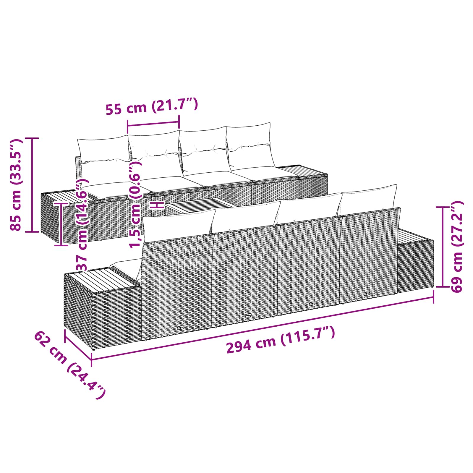 Garten-Sofa-Set 9 stk. Schwarz Poly Rattan