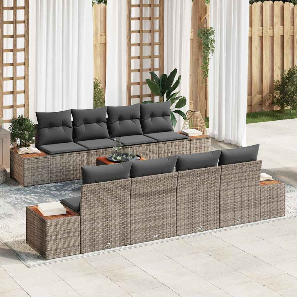 Garten-Sofa-Set 9 Stk. Grau Poly Rattan