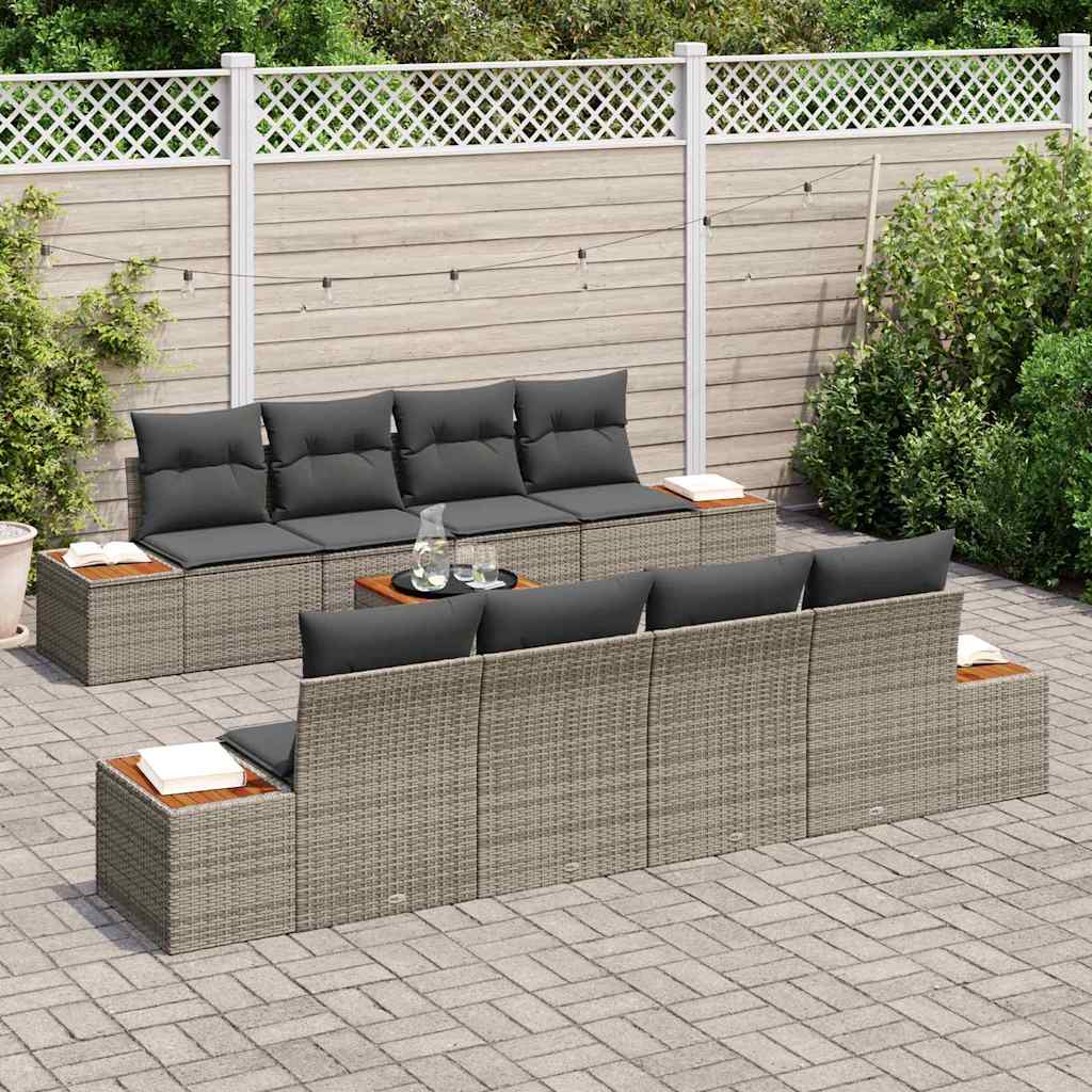 Garten-Sofa-Set 9 Stk. Grau Poly Rattan