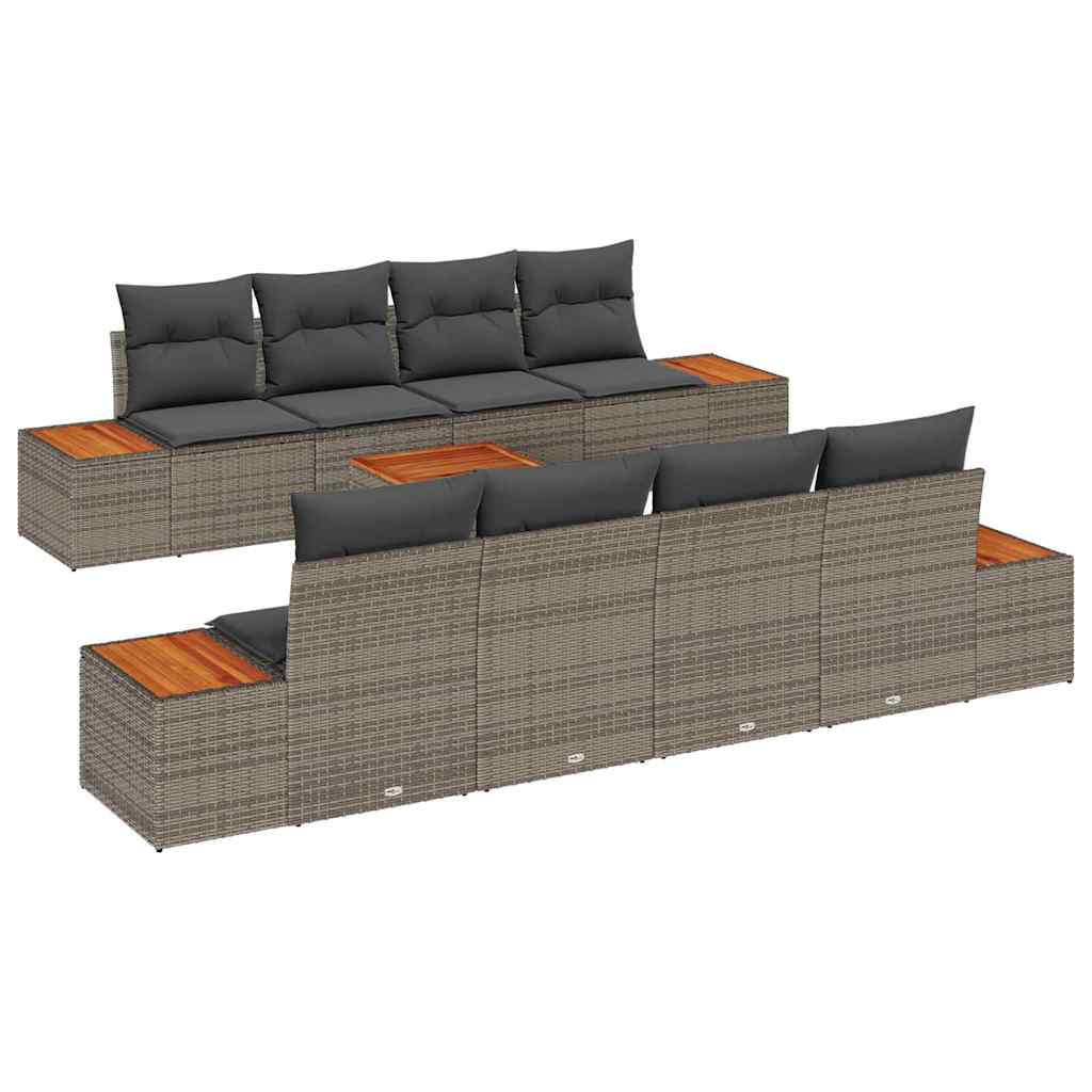 Garten-Sofa-Set 9 Stk. Grau Poly Rattan