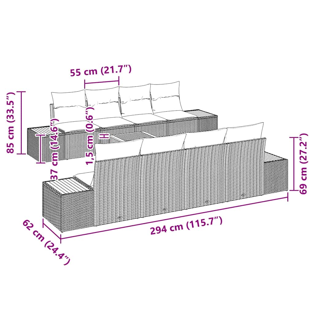 Garten-Sofa-Set 9 Stk. Grau Poly Rattan