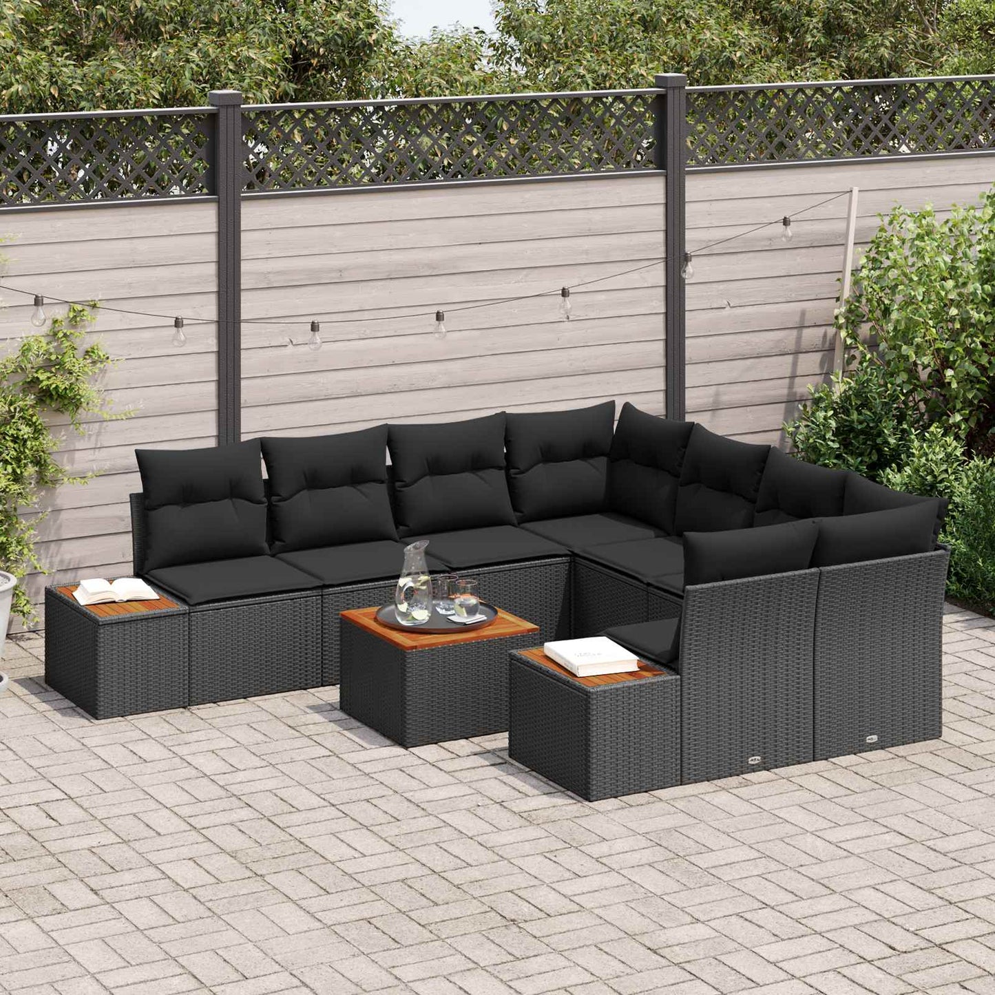 Garten-Sofa-Set 9 Stk. Schwarz Poly Rattan