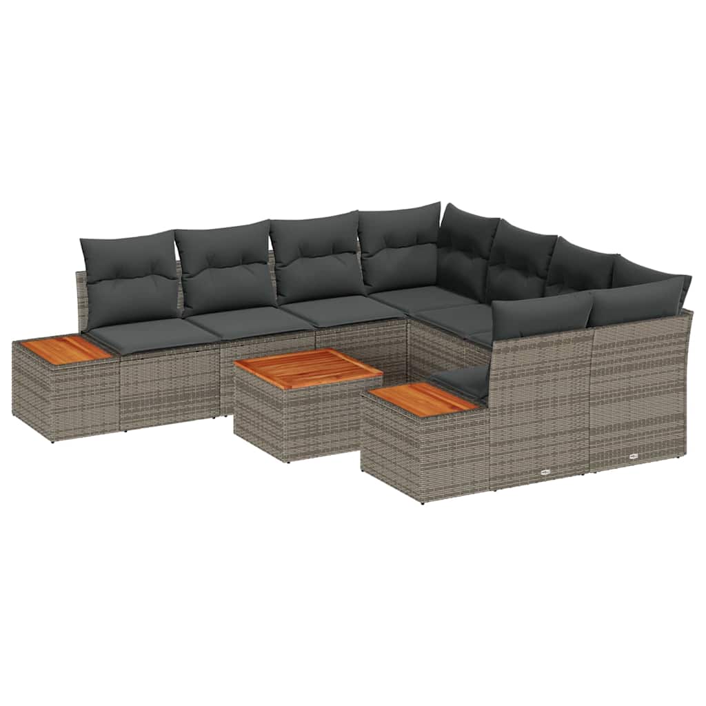 Garten-Sofa-Set 9 stk. Grau Poly Rattan