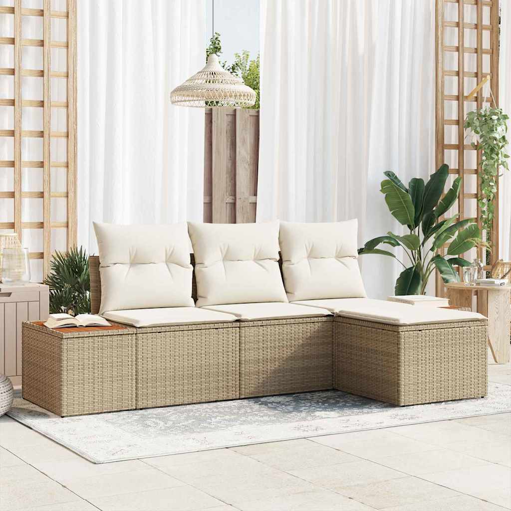 Gartensofa-set 4 Stk. Beige und Creme Poly Rattan