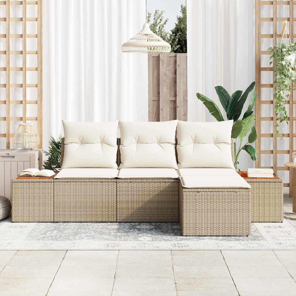 Gartensofa-set 4 Stk. Beige und Creme Poly Rattan