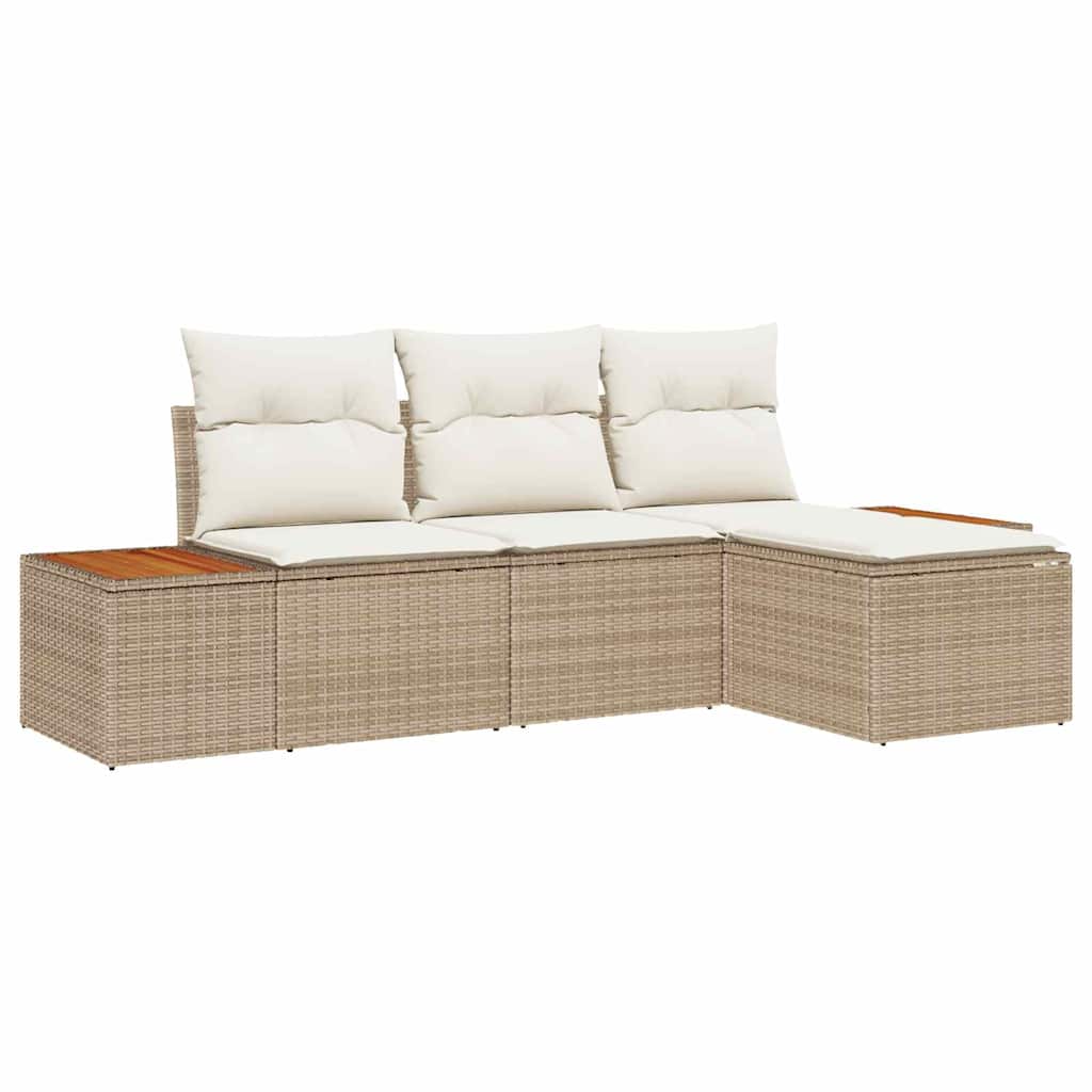 Gartensofa-set 4 Stk. Beige und Creme Poly Rattan