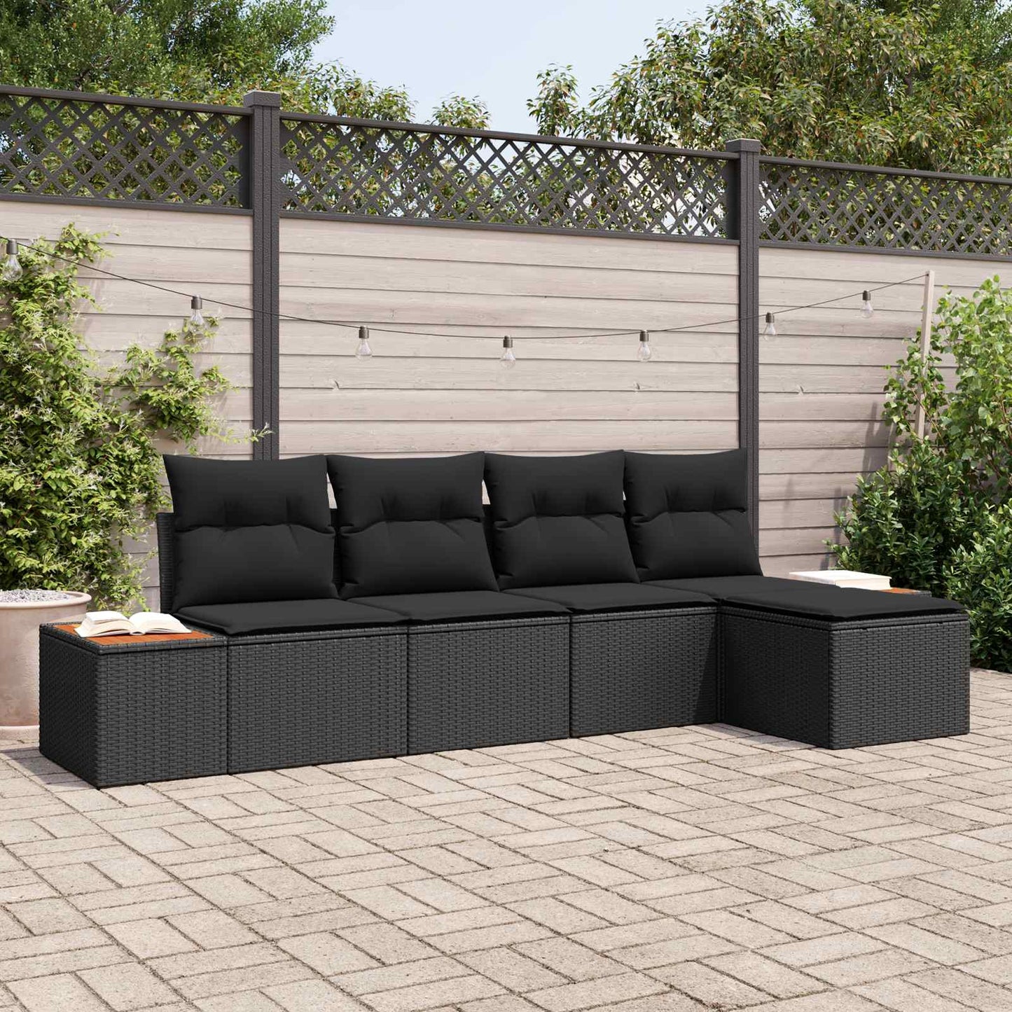 Gartensofa-set mit Kissen mit Speicher 6 pcs Schwarz Polyrattan