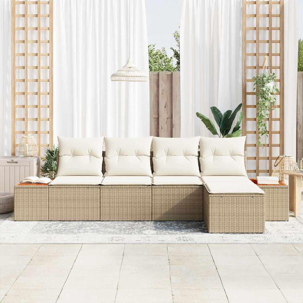 Gartensofa-set 6 Stk. 5-Sitzanzahl Beige und Creme Polyrattan