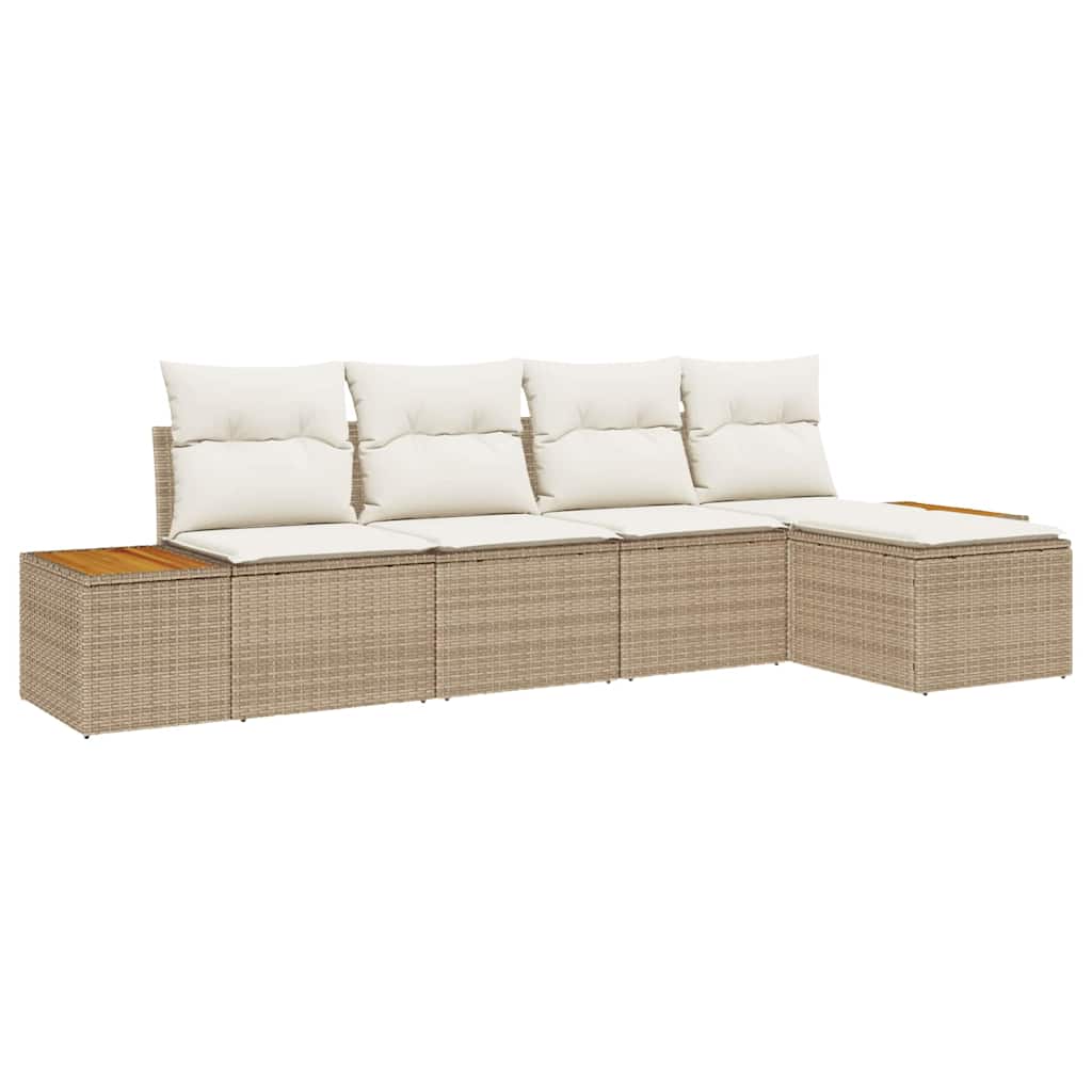 Gartensofa-set 6 Stk. 5-Sitzanzahl Beige und Creme Polyrattan
