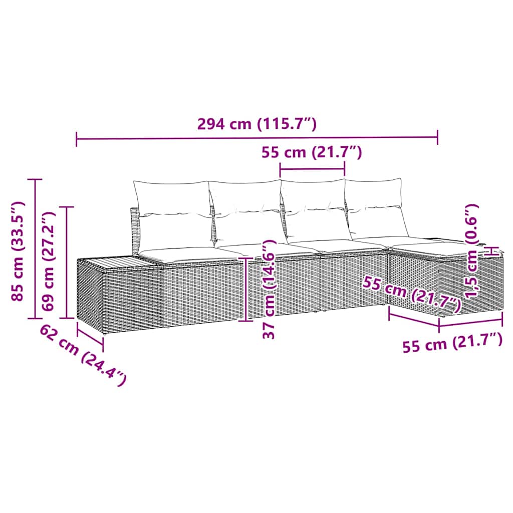 Gartensofa-set 6 Stk. 5-Sitzanzahl Beige und Creme Polyrattan