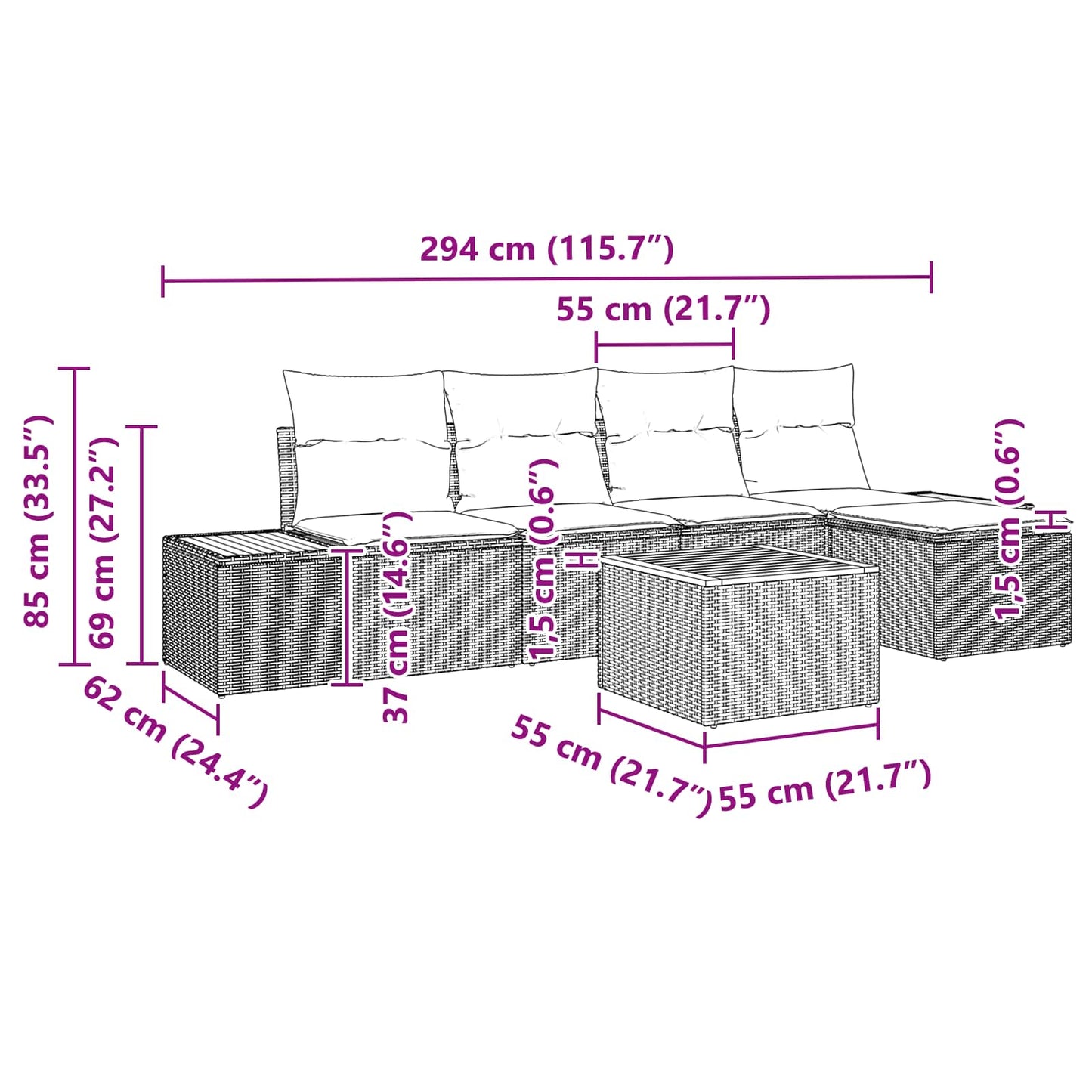 Gartensofa-set mit Kissen mit Speicher 6 pcs Schwarz Polyrattan