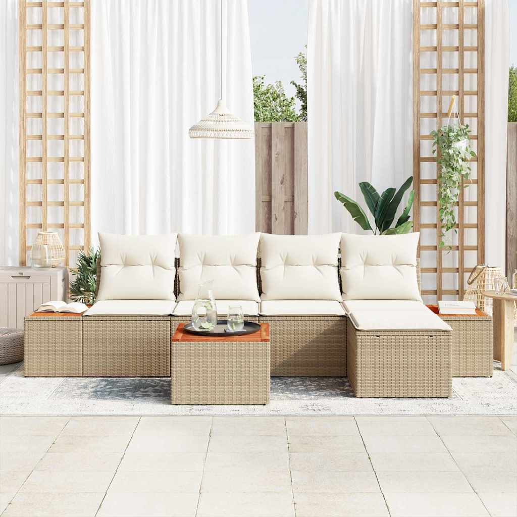 Gartensofa-set 6 Stk. 5-Sitzanzahl Beige und Creme Polyrattan