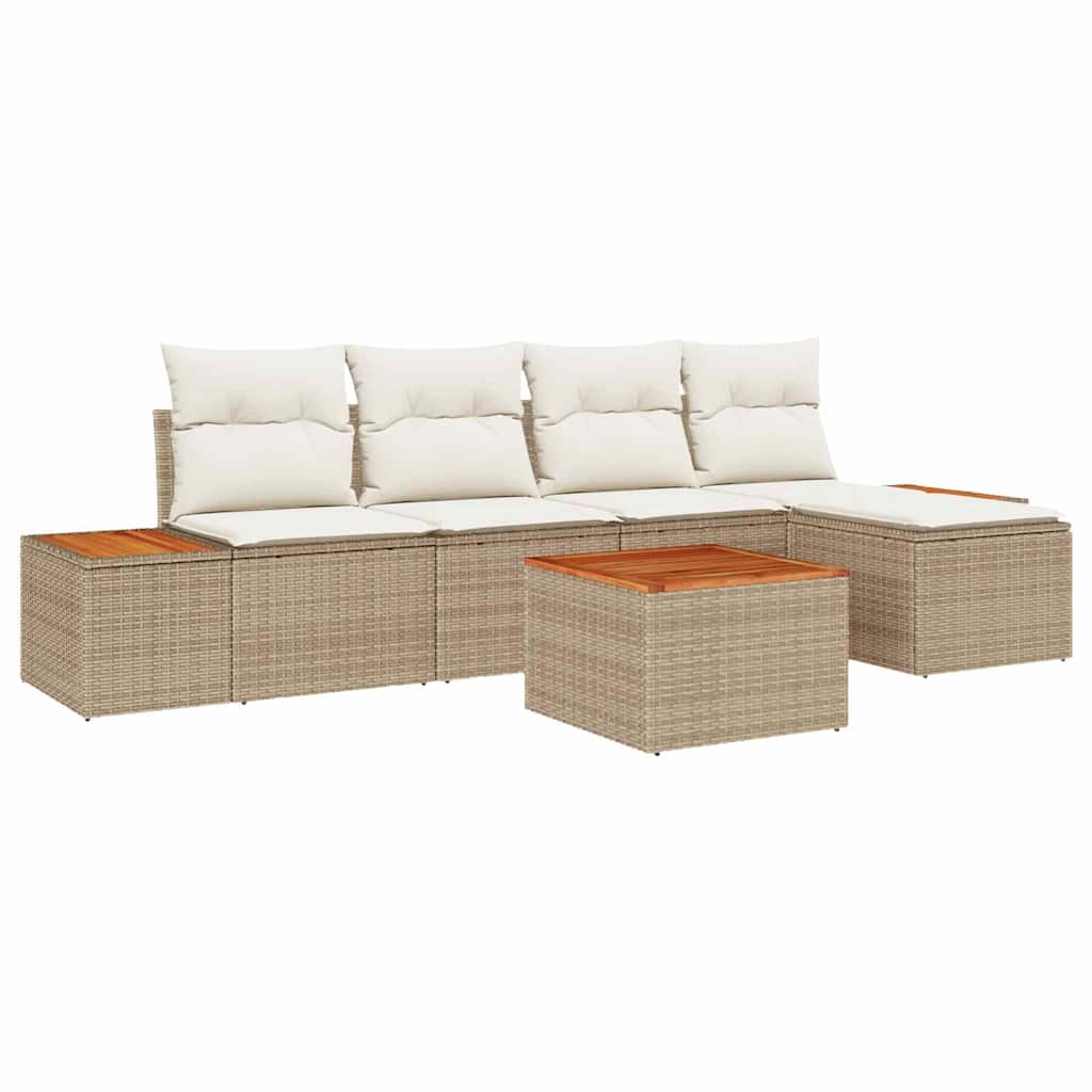 Gartensofa-set 6 Stk. 5-Sitzanzahl Beige und Creme Polyrattan