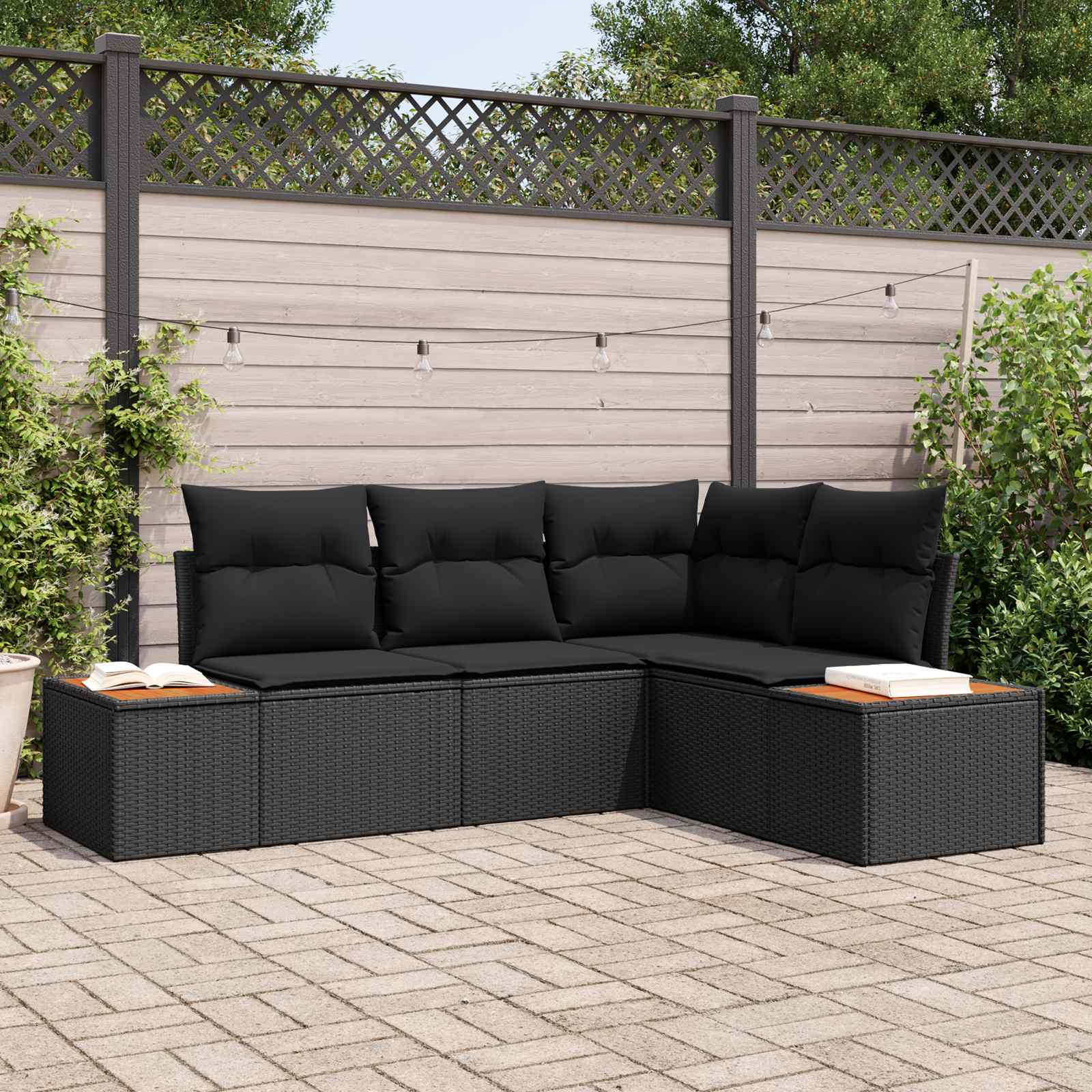 Gartensofa-set 4 stk. 4-Sitzanzahl Schwarz Polyrattan