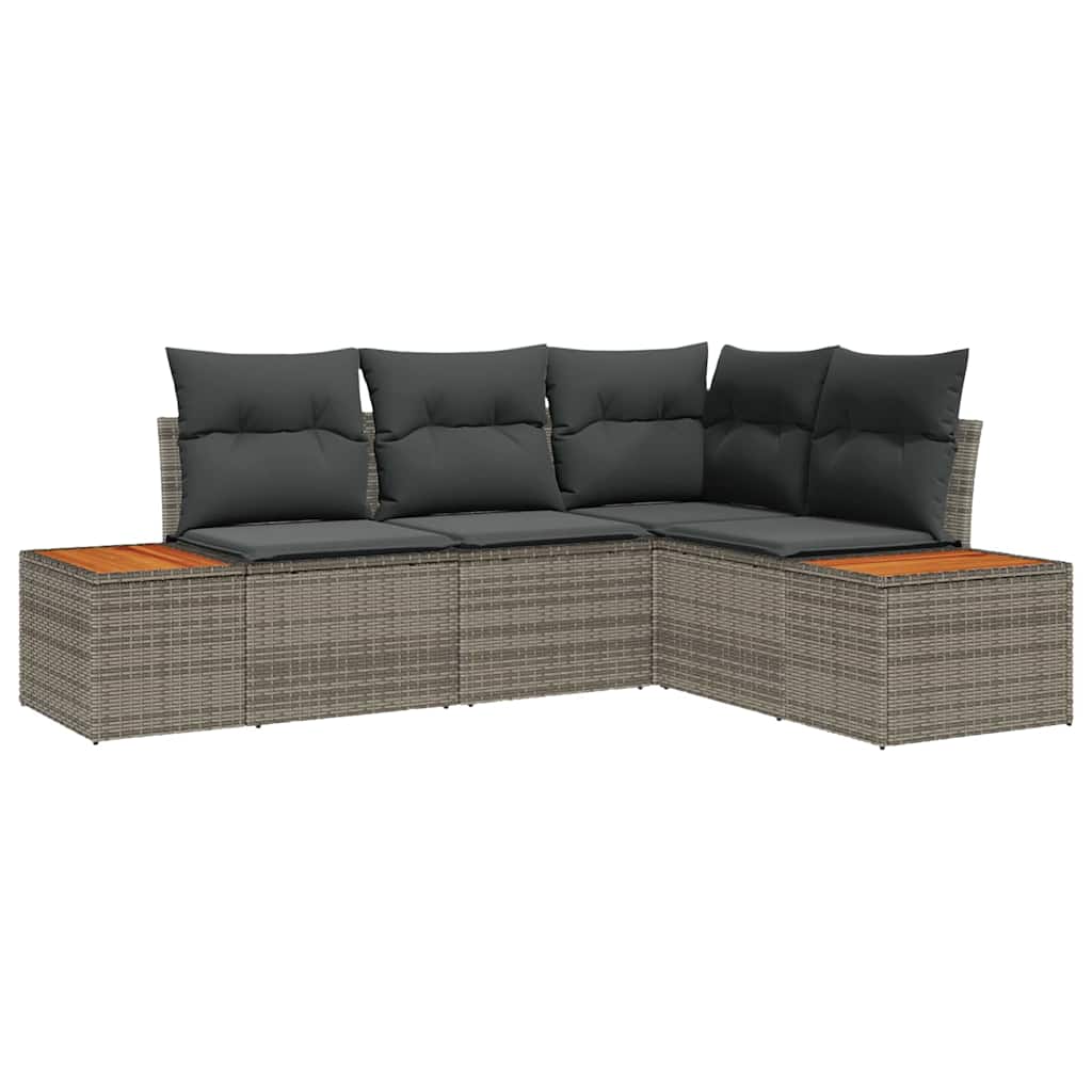 Gartensofa-set mit Kissen mit Speicher 4 pcs Grau Polyrattan