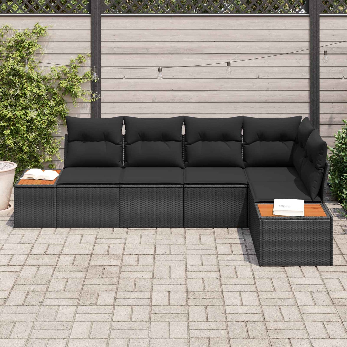Garten-Sofa-Set mit Kissen 5 pcs Schwarz Poly Rattan