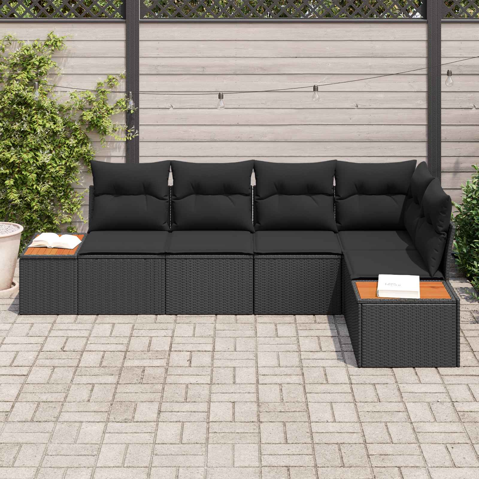 Garten-Sofa-Set 5 stk. 5-Sitzanzahl Schwarz Poly Rattan