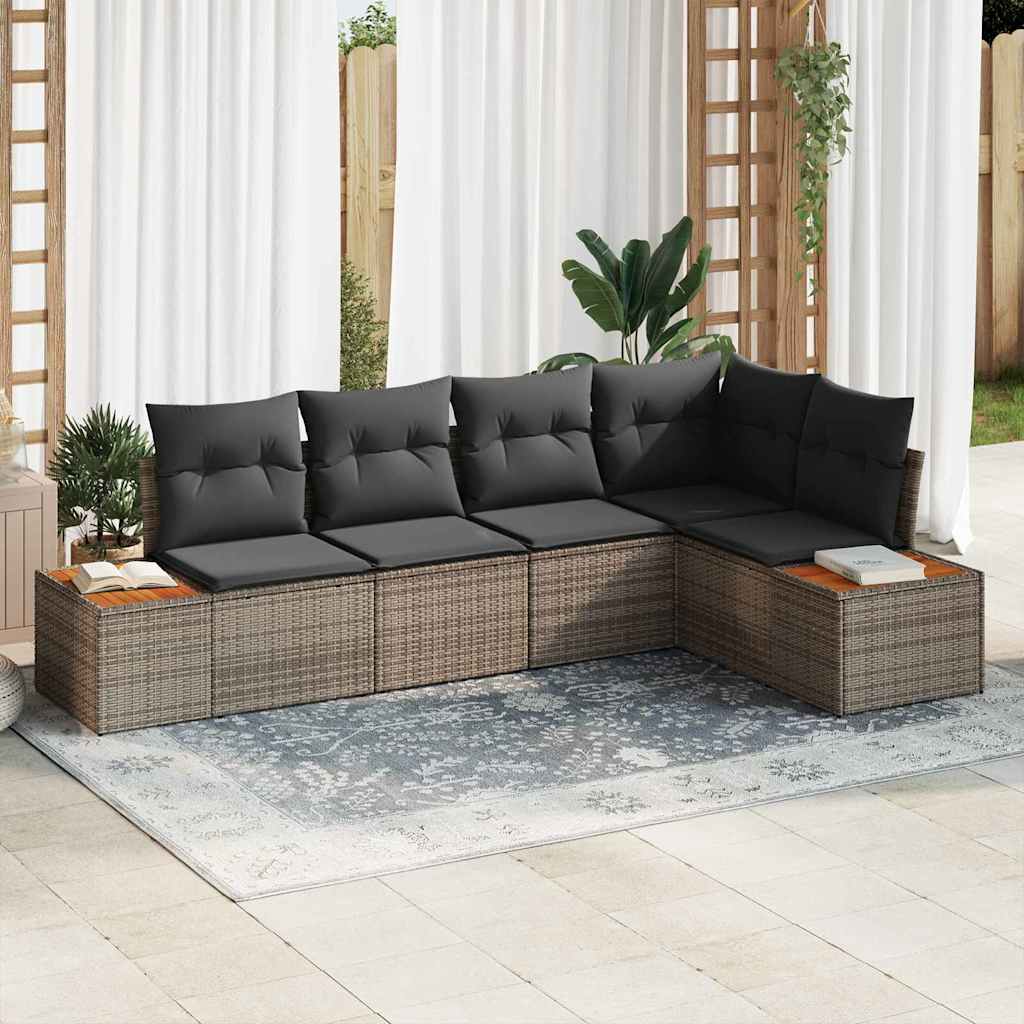 Garten-Sofa-Set 5 stk. 5-Sitzanzahl Grau Poly Rattan