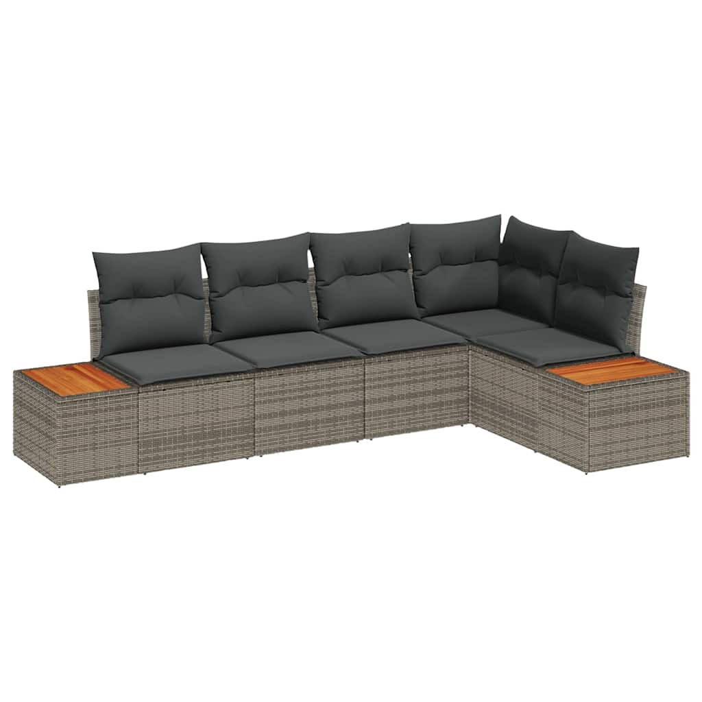 Garten-Sofa-Set 5 stk. 5-Sitzanzahl Grau Poly Rattan
