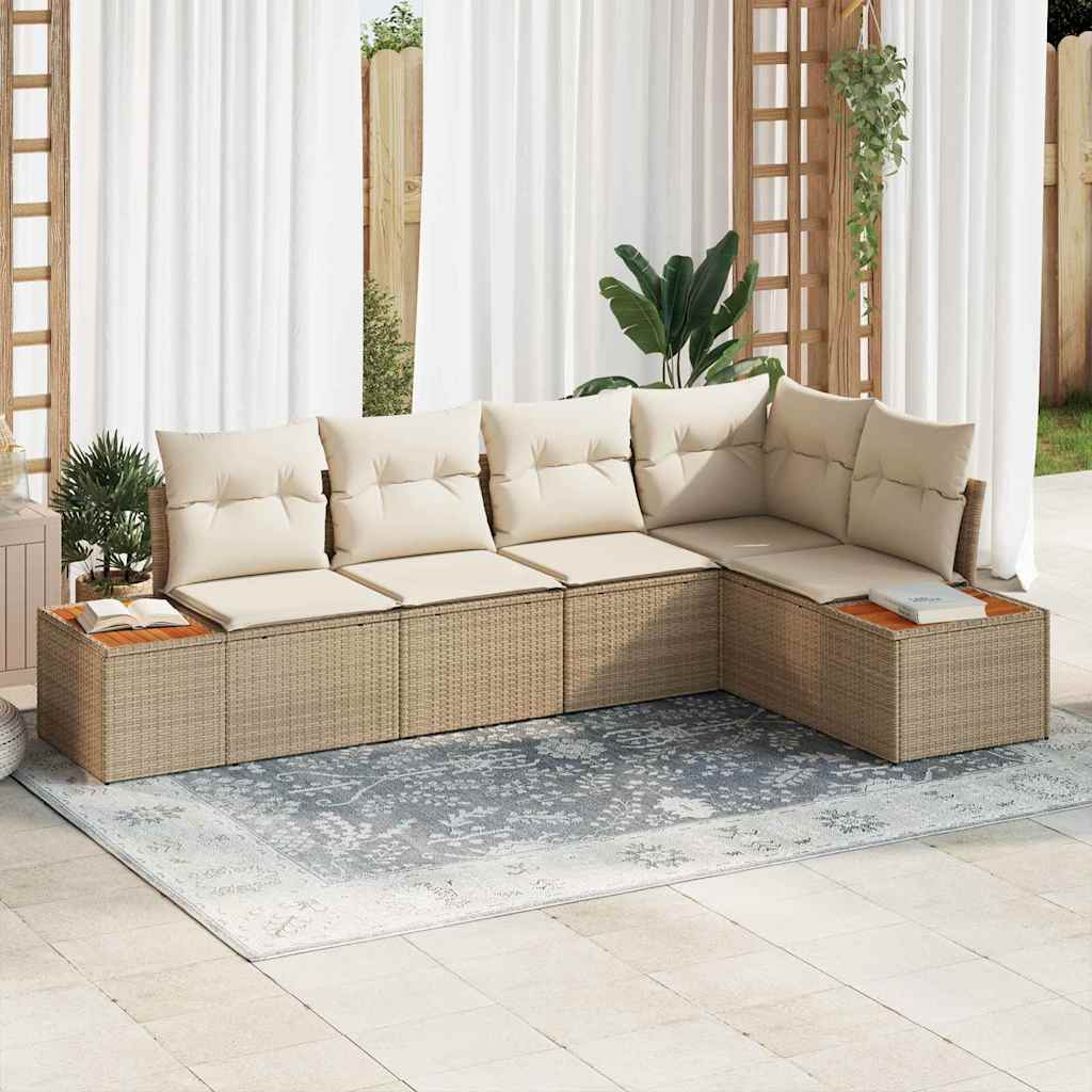 Garten-Sofa-Set 5 stk. 5-Sitzanzahl Beige und Creme Poly Rattan