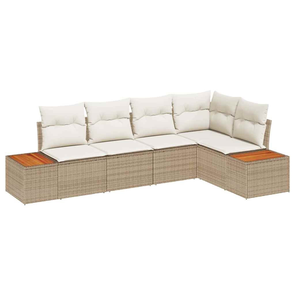 Garten-Sofa-Set 5 stk. 5-Sitzanzahl Beige und Creme Poly Rattan