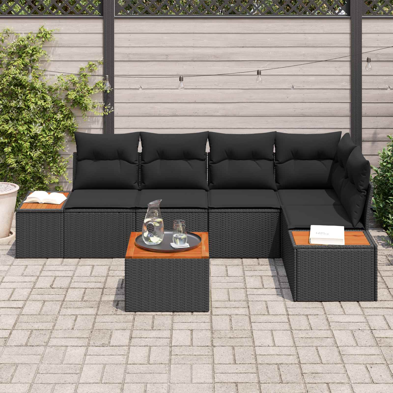Garten-Sofa-Set 5 stk. 5-Sitzanzahl Schwarz Poly Rattan