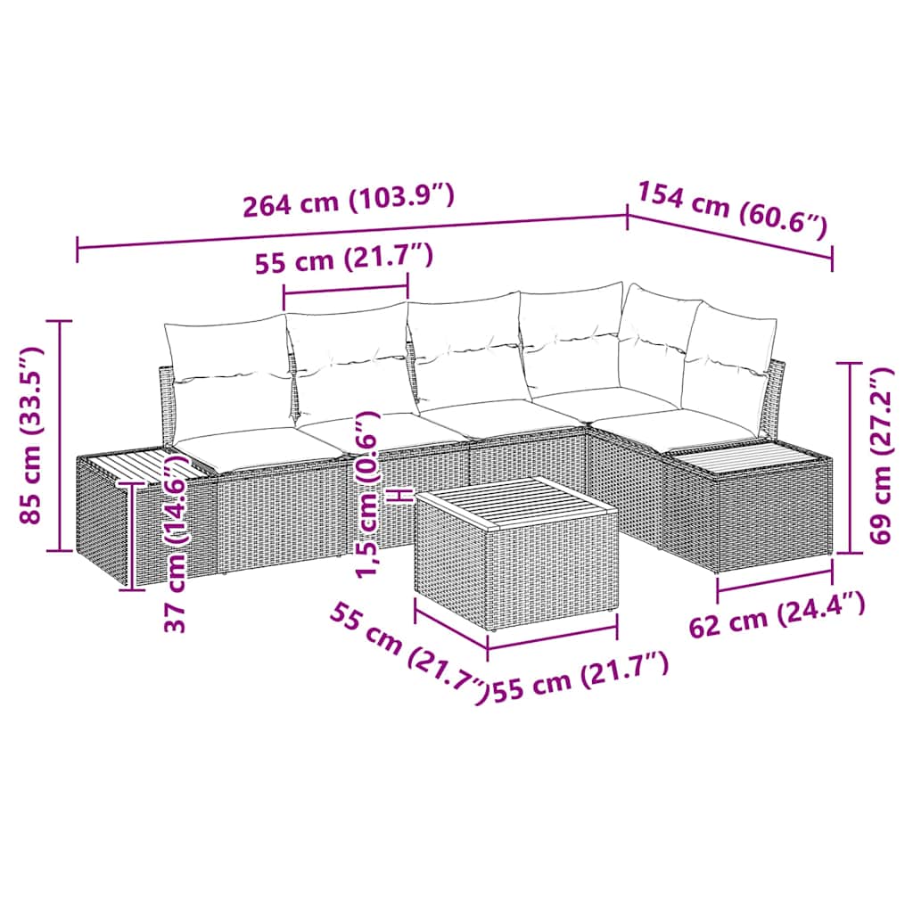 Garten-Sofa-Set 5 stk. 5-Sitzanzahl Beige und Creme Poly Rattan