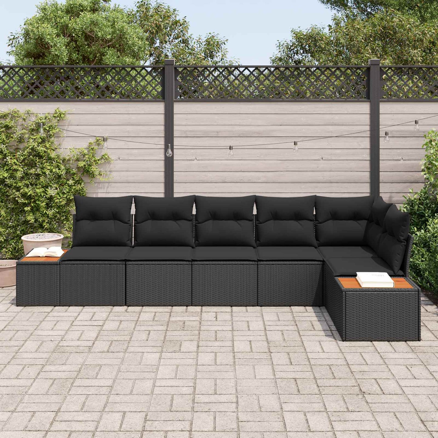 Gartensofa-set 6 stk. 6-Sitzanzahl Schwarz Polyrattan